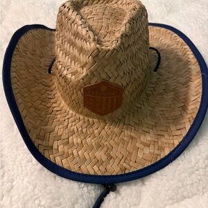 Women's Tan Straw Hat with Navy Trim
